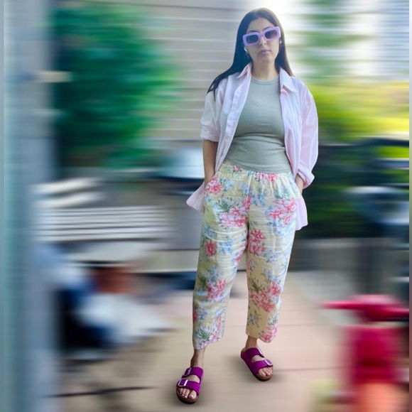 VINTAGE Floral Linen Pants - Picture 2 of 9